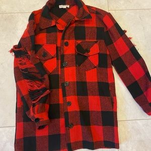 Buffalo plaid fringe shacket
